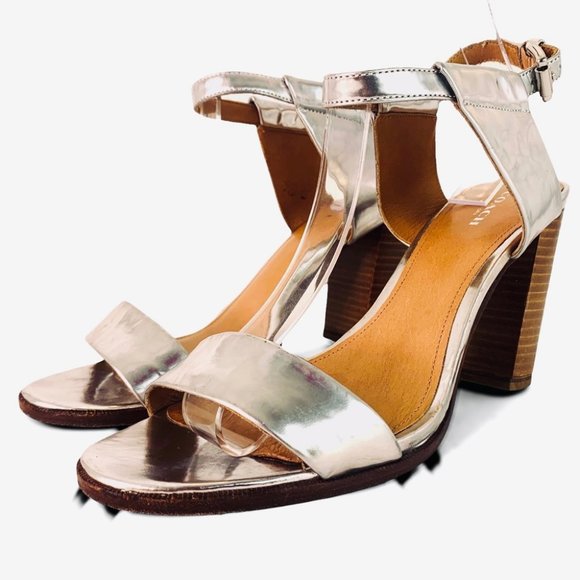Coach Shoes - COACH METALLIC LEXEY HEELS SILVER BLOCK HEELS ANKLE OPEN TOE SANDALS WOMEN 9.5